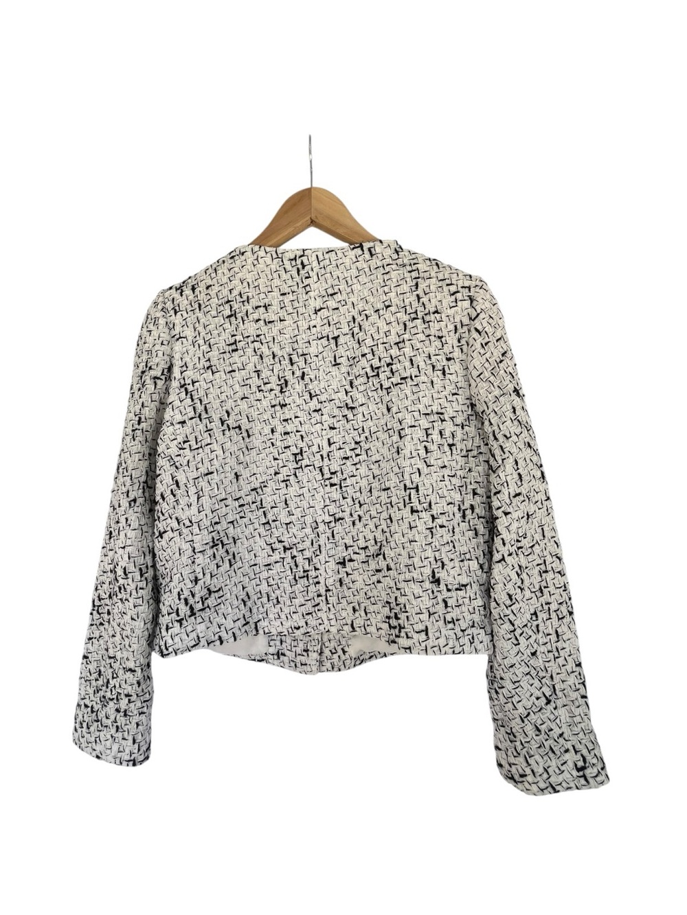 Express Cropped Tweed Black White Jacket Blazer M - Picture 4 of 6
